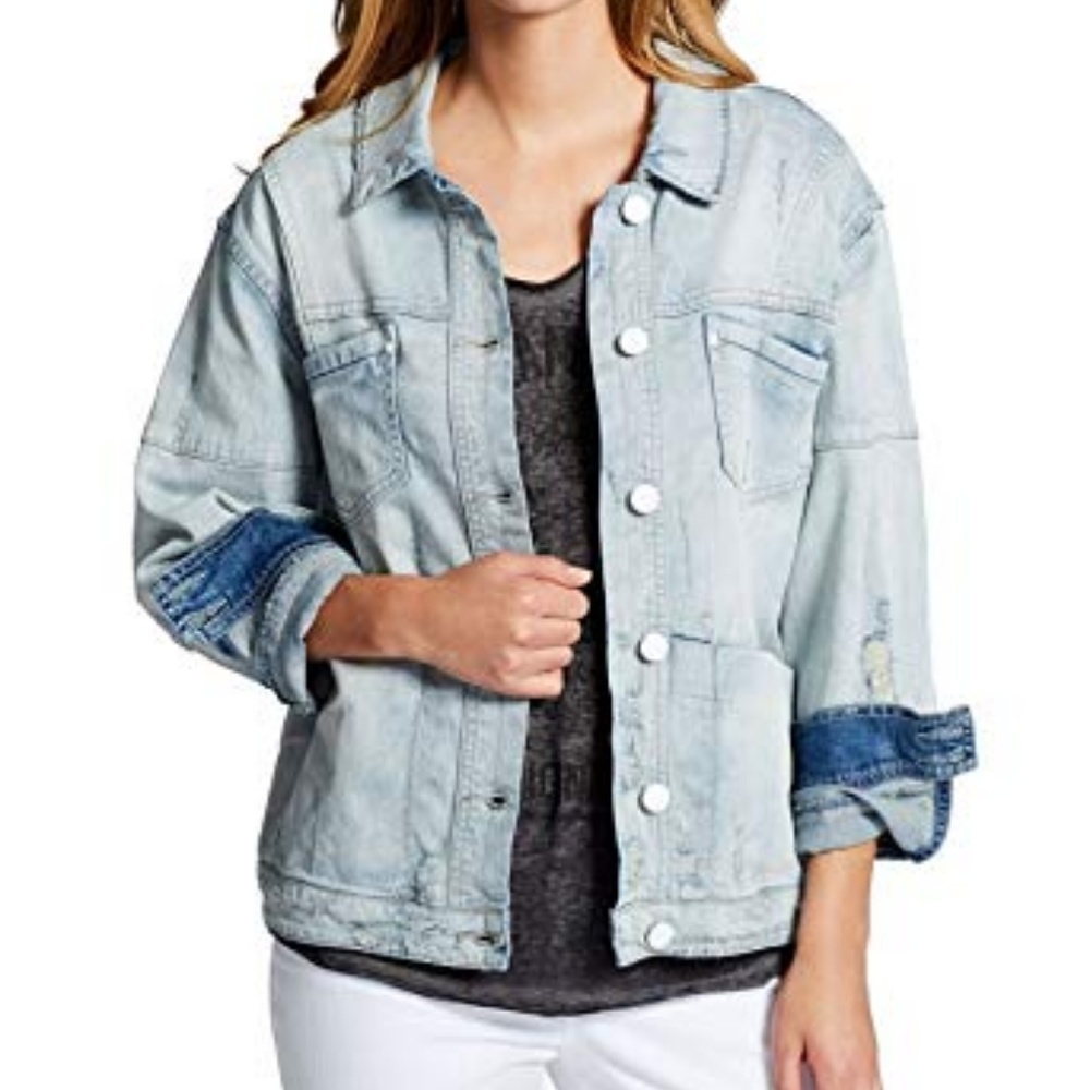 William Rast junior L jeans jacket denim embroidery distressed western grunge